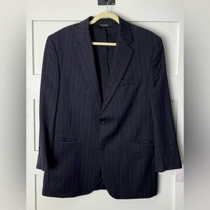 Jos A Bank  Travelers 100% Wool Black Gray Pinstripe Suit   42R Jacket 34R Pants